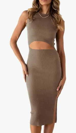 Women's Midi Bodycon Side Slit Sleeveless Cut Out Dress‎ Medium thumbnail 1