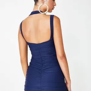 Tiger Mist Tilly Navy Blue Square Neck Ruched Fitted Mini Bodycon Dress Size XS thumbnail 3
