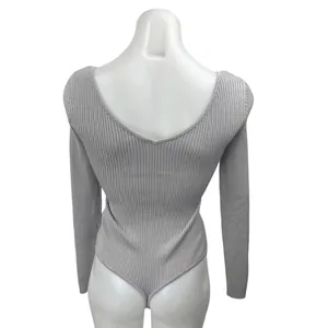 Abercrombie & Fitch Gray Rib Knit V-Neck Long Sleeve Sweater Bodysuit Top Sz XS thumbnail 2