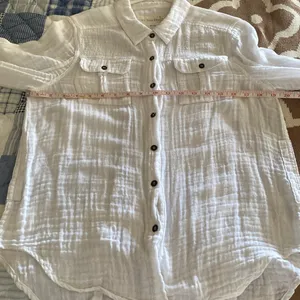 Free People We The Free White Cotton Gauze Button Down Shirt M thumbnail 6