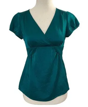 Ann Taylor Women’s Size 0 Petite Blue Top Shirt V Neck #11•4 thumbnail 1
