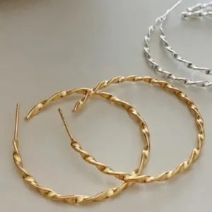 Beautiful Twist‎ 14k Gold Plated Sterling Silver Hoop Earrings, 4.2cm thumbnail 1