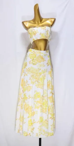 Boutique BILLY J Saraya White/Yellow Floral Top and Skirt Set thumbnail 5