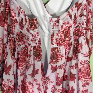Badgley Mischka Floral‎ Chiffon Midi Dress Lavender Pink V-Neck Sz 2 Long Sleeve thumbnail 7