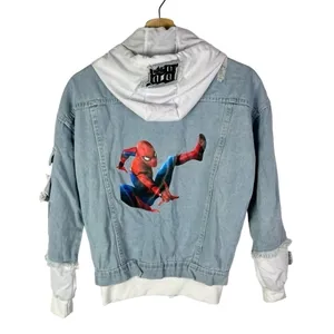 Boutique Light Blue Distressed Denim Spiderman Graphic‎ S thumbnail 1