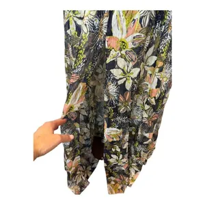 Tanya Taylor‎ Dress Women 00 Black Floral Print Linen Silk Ruched Lovette Maxi thumbnail 8