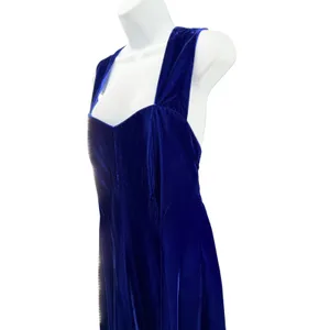 Vintage Miss Ashlee California Blue Velvet Midi Dress Sweetheart USA Sz 10 Glam thumbnail 2