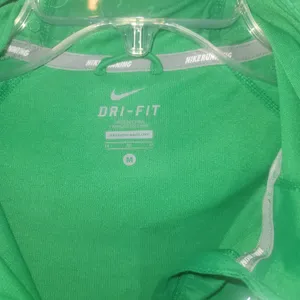 Nike DriFit Women's 1/4 Zip Running Hoodie Green Striped Pullover Hooded Shirt M thumbnail 2