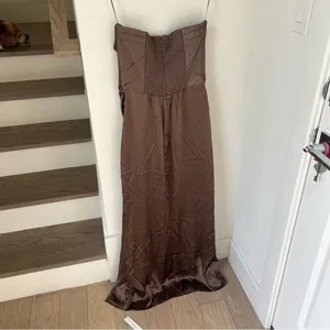 NWT Reformation Barrow Silk Maxi Dress in Magnetic Brown thumbnail 4