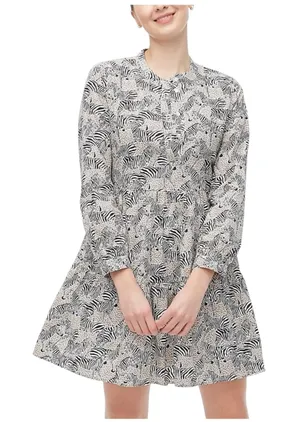 J.Crew Animal Print Novelty Zebra Leopard Long Sleeve Tiered‎ Mini Dress Size XS thumbnail 1