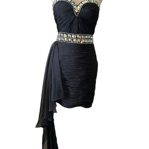 Jolene Chiffon Strapless‎ Jeweled Chiffon Tail Ruched Cocktail Dress Sz 6 $390 thumbnail 12