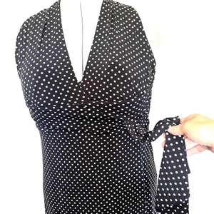 Melanie Lyne Polka Dot Halter Dress Sz 16 Pinup Black Open Back Rockabilly Retro thumbnail 4