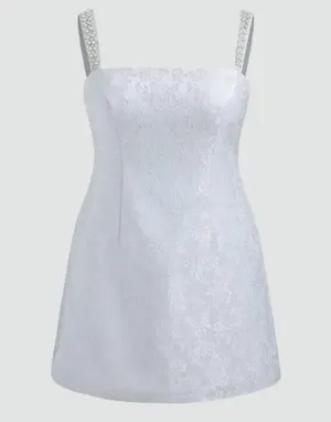 NWOT CIDER Womens Jacquard Floral Pearl Straps Mini Dress in Light Blue Size XS thumbnail 2