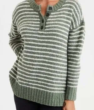 American Eagle Sweater Heney Striped Green and White Stripes XS thumbnail 1