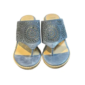 Johnston & Murphy Wedge Sandals Womens 8 Blue Laser Cut Espadrille‎ Thong Mules thumbnail 5