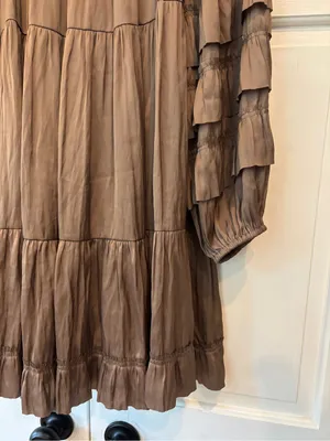 Ulla Johnson Elsa Mini Dress Mica Taupe Ruffled Tiered Satin Size Medium Large thumbnail 3