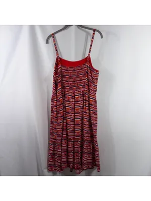 LOFT Striped Tiered Midi Dress Size 12 Pink Red thumbnail 9