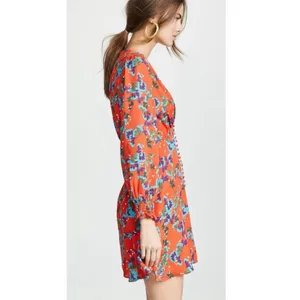 Saloni Eve Mini Dress Tangerine Sweetpeas‎ Chiffon Viscose Smock V Neck Size 0 thumbnail 6