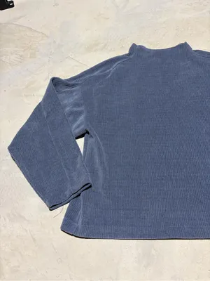 Madewell blue Ribbed Mock Neck Long Sleeve blouse medium thumbnail 2