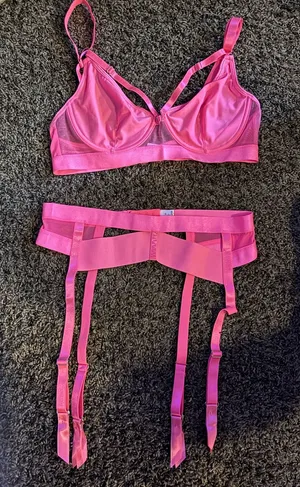 New! Bright Pink Bra and Garter Belt Set thumbnail 1