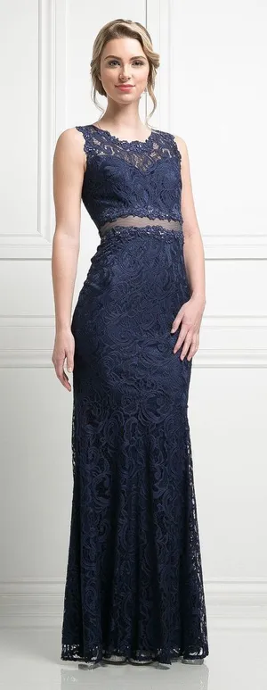 CINDERELLA DIVINE Navy Blue Lace Formal Maxi Dress Size Large thumbnail 1