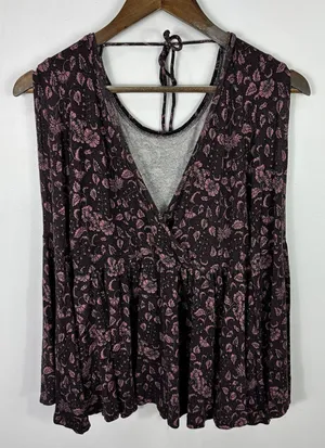 American Eagle Purple Floral Top Womens Small Flare Sleeve Boho Whimsigoth Fairy thumbnail 1