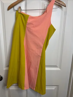Outdoor Voices Coral and Chartreuse One-Shoulder Mini Dress sz Small thumbnail 4