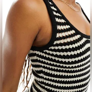4th & Reckless Albi Knit Maxi Dress in Black and Cream Stripe crochet S thumbnail 2