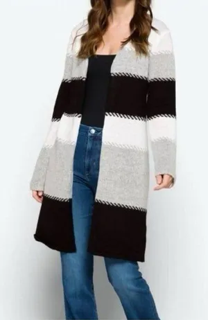 Fortune Ivy NEW Women Small Black White Color Block Long Sleeve Duster Cardigan thumbnail 1