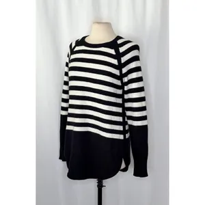 ANTHROPOLOGIE Rebekah Sweater Black White Stripe Tunic Pullover Knitwear Medium thumbnail 5