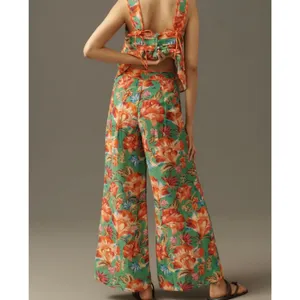 Farm Rio X Anthropologie Tie-Front Tropicart Floral Wide-Leg Pants Size S thumbnail 2