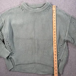 Altar'd State Women's Medium Sage Green Chunky Knit Sweater Cut Out High Low thumbnail 6