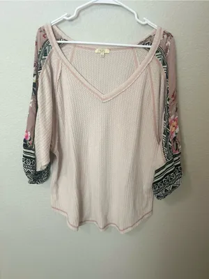Kori Thermal Waffle Knit Mixed Print Tunic Top Blush Pink Size Large thumbnail 4