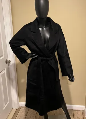 Wool Trench Coat Winter Jacket Parka Bomber Office Coat Wool Jacket Fall Long Jacket Black thumbnail 7