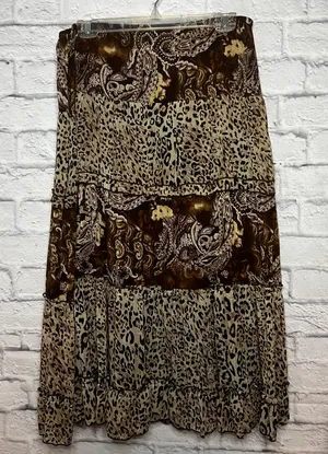 Notations Animal Print Elastic Waist Mid Length Brown Tiered Skirt Size L thumbnail 5