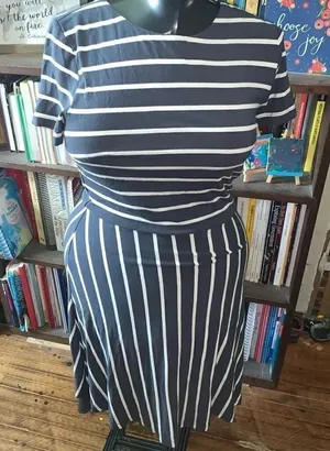 Loft black & white striped cutaway back 6 skater dress thumbnail 1