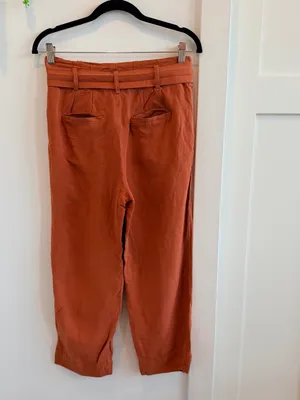 Madewell Cropped Linen Blend Paperbag Waist Pants - Rust Orange Size 2 thumbnail 5