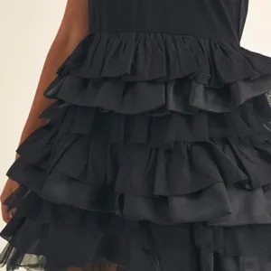 Sleeveless ruffle mix fabric tiered mini dress. Small thumbnail 4