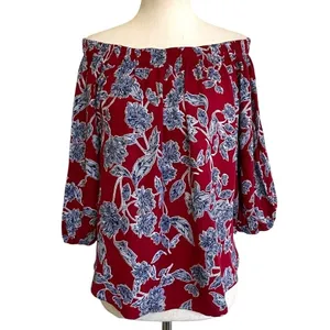 Revolve Splendid Off Shoulder Red/Blue Floral Top‎ - XS thumbnail 11