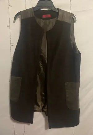 Men's Black Vest Coat with Leather Trim thumbnail 1