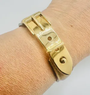 Gucci Brown Gold Belt Motif Leather Fashion Bracelet Jewelry Italian Designer thumbnail 2