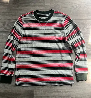 Pact Green Red Striped Long Sleeve Crew Neck 100% Cotton T Shirt Size M Classic thumbnail 1