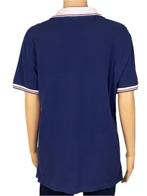 POLO Ralph Lauren navy blue Polo shirt w/large red Polo logo & white trim Medium thumbnail 9