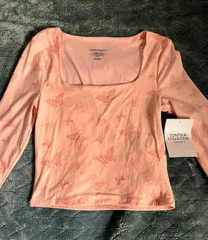 harper&ivy NWT Pink Baby Tee Square Neck Long Sleeve Butterfly’s thumbnail 4
