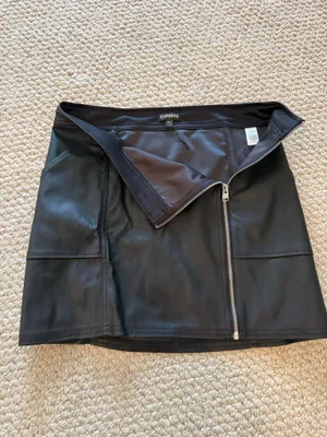 Express Black Faux Leather Mini Skirt with Silver Zip thumbnail 2