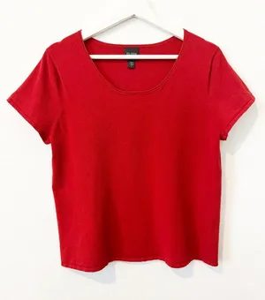 Eileen Fisher Top Size Large Red Round Neck Short Sleeve Knit‎ Coastal Grandma thumbnail 1