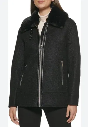 Kenneth Cole Womens Faux Fur Collar Jacket 2XL NWT thumbnail 1