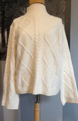 LOFT Cream Cable Turtleneck Sweater thumbnail 1