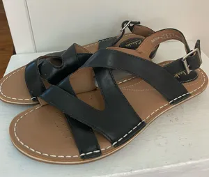Clarks Black Leather Crisscross Slingback Sandals thumbnail 1