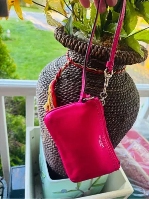 COACH Hot Pink Leather Wristlet Clutch thumbnail 6